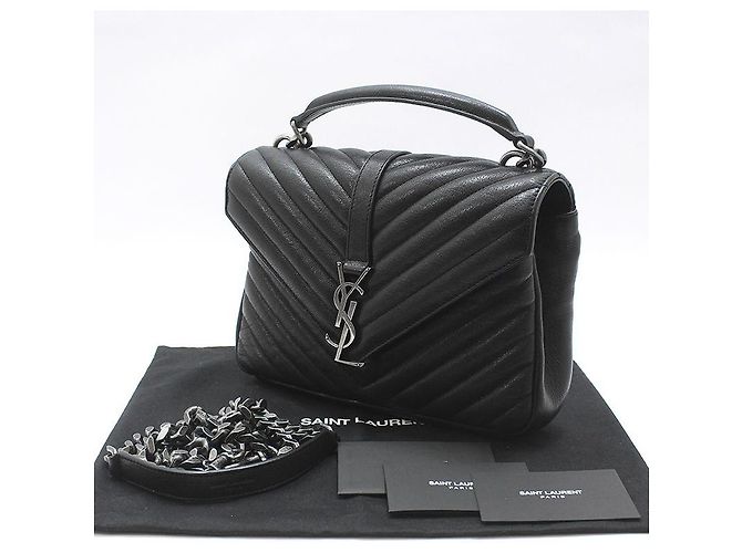 Saint Laurent Borsa a Spalla Medium Black Monogram Matelassé Silver College Nero - vista 2