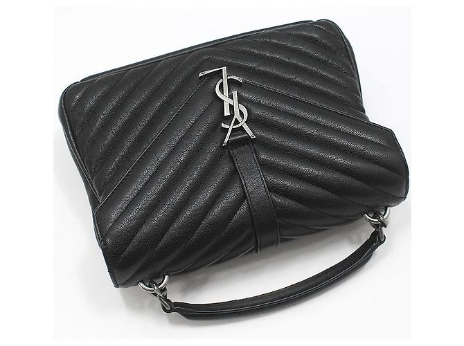 Saint Laurent Borsa a Spalla Medium Black Monogram Matelassé Silver College Nero - vista 3