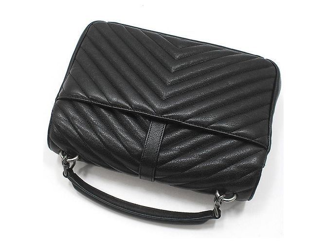 Saint Laurent Borsa a Spalla Medium Black Monogram Matelassé Silver College Nero - vista 4
