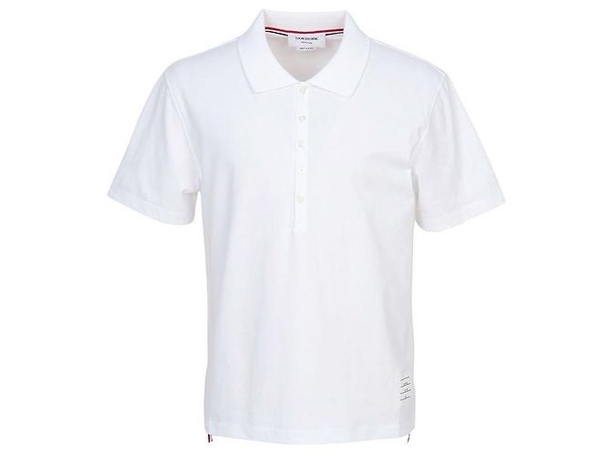 Thom Browne Three Stripes Tab Polo Herren Kurzarm-T-Shirt Relaxed Fit Silber - Ansicht 2