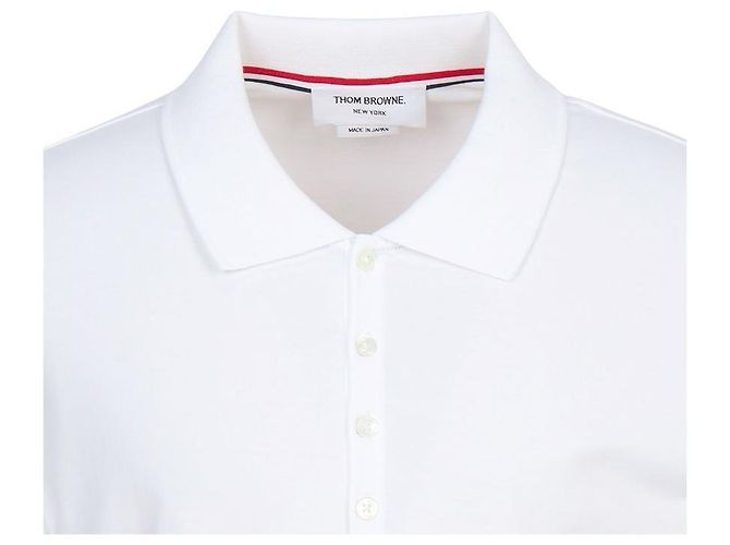 Thom Browne Three Stripes Tab Polo Herren Kurzarm-T-Shirt Relaxed Fit Silber - Ansicht 4