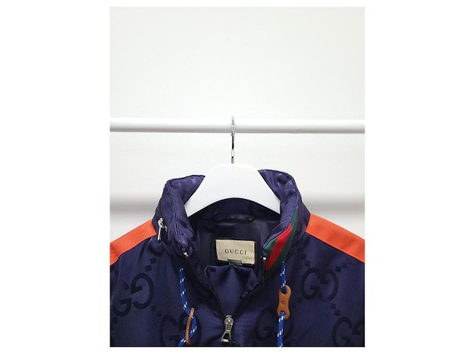 Gucci Anorak con cappuccio in nylon Jumbo GG Blu - vista 2