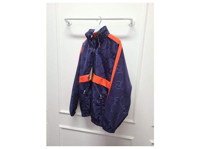 Gucci Anorak con cappuccio in nylon Jumbo GG Blu - vista 3