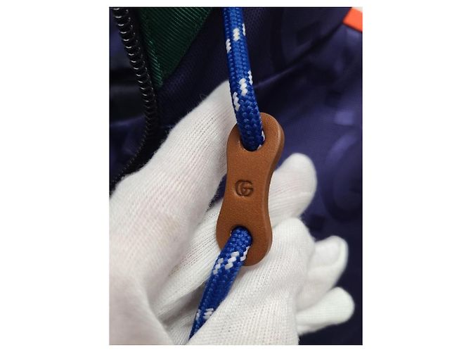 Gucci Anorak con cappuccio in nylon Jumbo GG Blu - vista 4