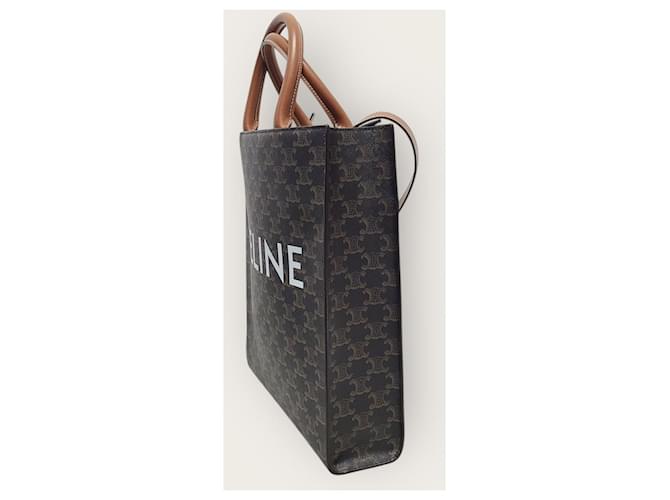 Céline Cabas Vertical Triomphe Canvas Small Marron - vue 3