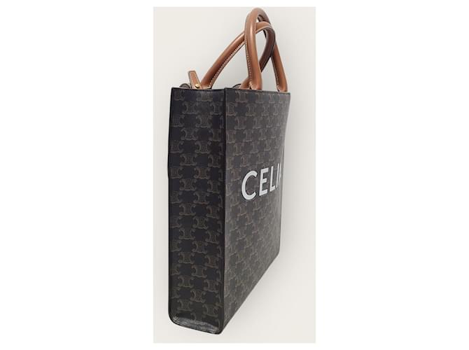 Céline Cabas Vertical Triomphe Canvas Small Marron - vue 4