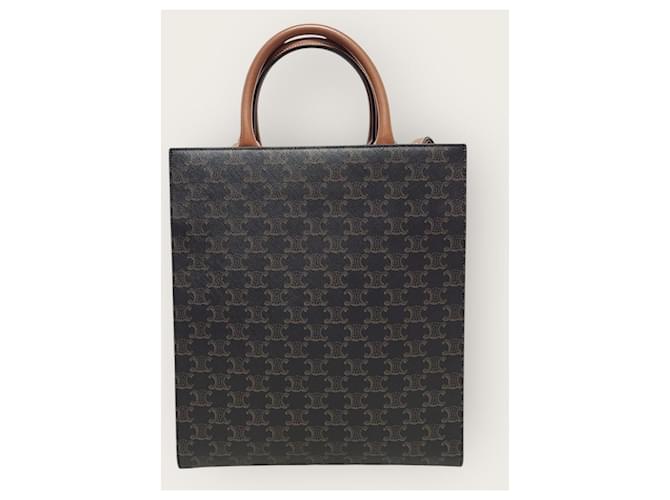Céline Cabas Vertical Triomphe Canvas Small Marron - vue 6