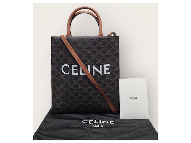 Céline Cabas Vertical Triomphe Canvas Small Marron - vue 8