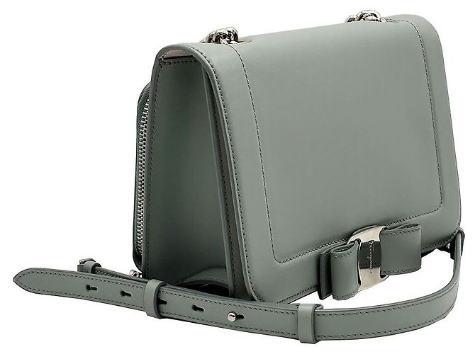 Salvatore Ferragamo Borsa a tracolla con catena, patta e fiocco Vara grigio Ferragamo Marrone - vista 4