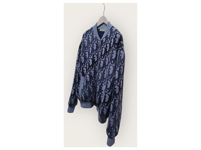 Oblique Dior Blauer Bomberjacke aus Wollstrick mit schrägen Mustern - Ansicht 2