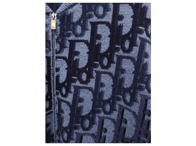Oblique Dior Blauer Bomberjacke aus Wollstrick mit schrägen Mustern - Ansicht 3