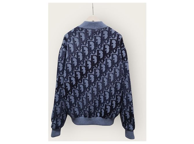 Oblique Dior Blauer Bomberjacke aus Wollstrick mit schrägen Mustern - Ansicht 4