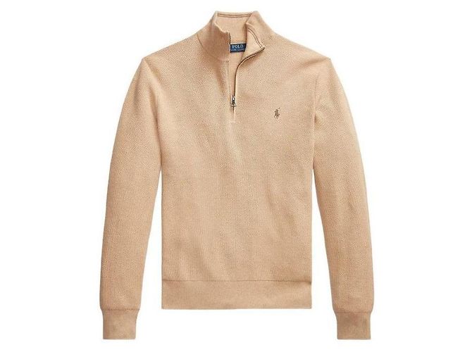 Ralph Lauren Strickpullover mit halbem Reißverschluss und Pony-Logo Braun - Ansicht 4