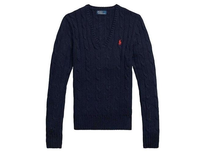 Ralph Lauren Bestickter Pima-Baumwollstrick mit V-Ausschnitt Blau - Ansicht 4