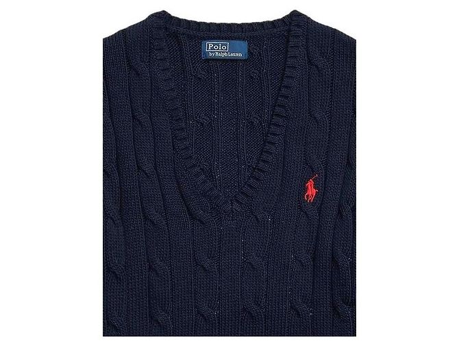 Ralph Lauren Bestickter Pima-Baumwollstrick mit V-Ausschnitt Blau - Ansicht 5