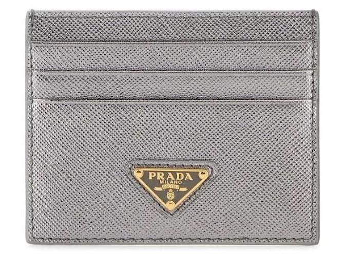 Prada Saffiano Triangle Kartenetui Silber - Ansicht 4
