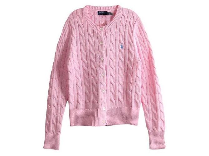 Ralph Lauren Strickjacke aus Baumwolle mit Zopfmuster und Pony-Logo-Stickerei Pink - Ansicht 4