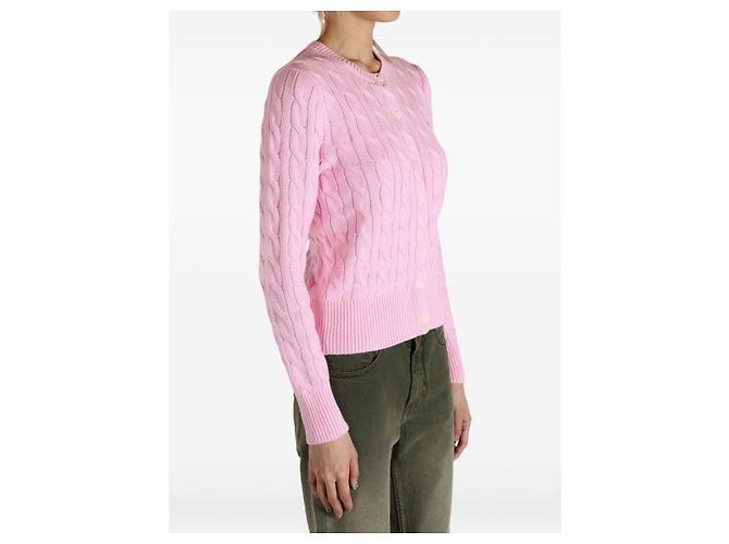 Ralph Lauren Strickjacke aus Baumwolle mit Zopfmuster und Pony-Logo-Stickerei Pink - Ansicht 6