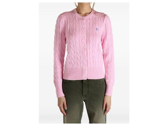 Ralph Lauren Strickjacke aus Baumwolle mit Zopfmuster und Pony-Logo-Stickerei Pink - Ansicht 7