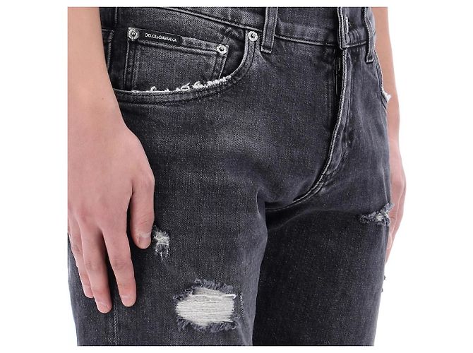 Dolce & Gabbana Distressed Denim Hose mit Inch Lucky Chance Logo Schwarz - Ansicht 10