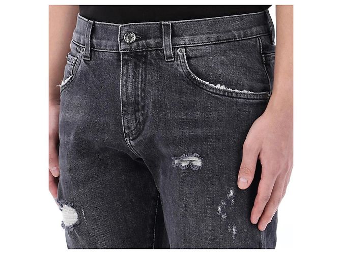 Dolce & Gabbana Distressed Denim Hose mit Inch Lucky Chance Logo Schwarz - Ansicht 11