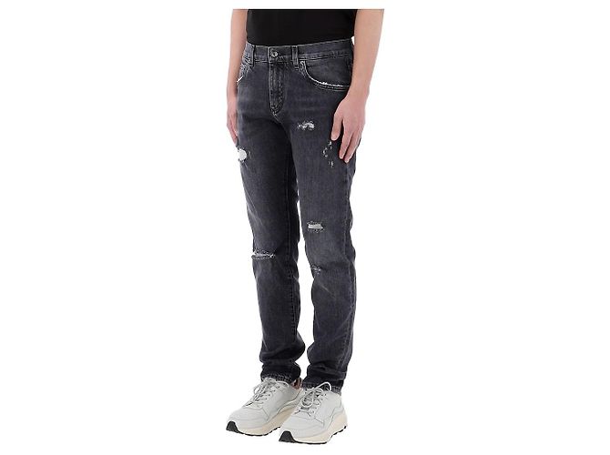 Dolce & Gabbana Distressed Denim Hose mit Inch Lucky Chance Logo Schwarz - Ansicht 3