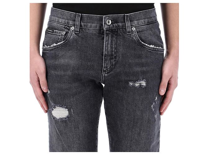 Dolce & Gabbana Distressed Denim Hose mit Inch Lucky Chance Logo Schwarz - Ansicht 9