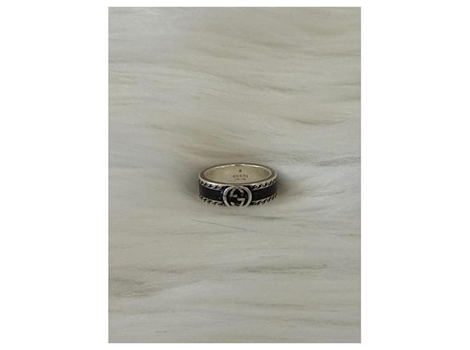 Gucci Anello largo intrecciato nero argento - vista 2