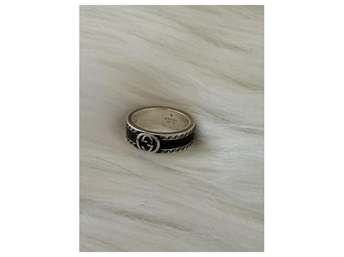 Gucci Anello largo intrecciato nero argento - vista 3