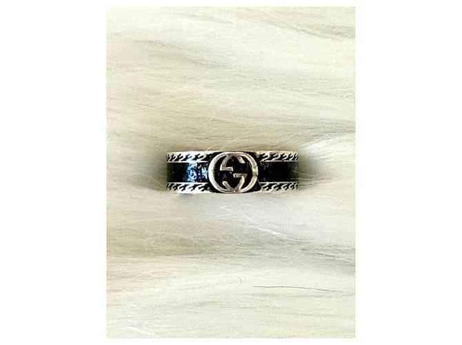 Gucci Anello largo intrecciato nero argento - vista 4