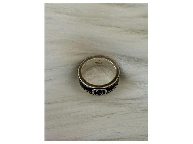 Gucci Anello largo intrecciato nero argento - vista 8