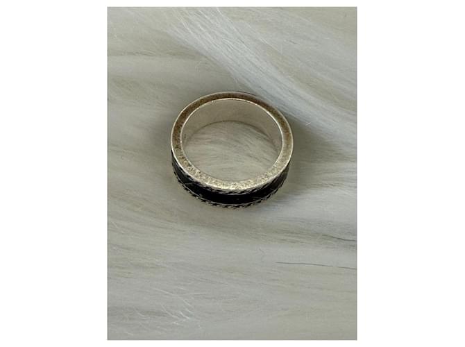 Gucci Anello largo intrecciato nero argento - vista 9