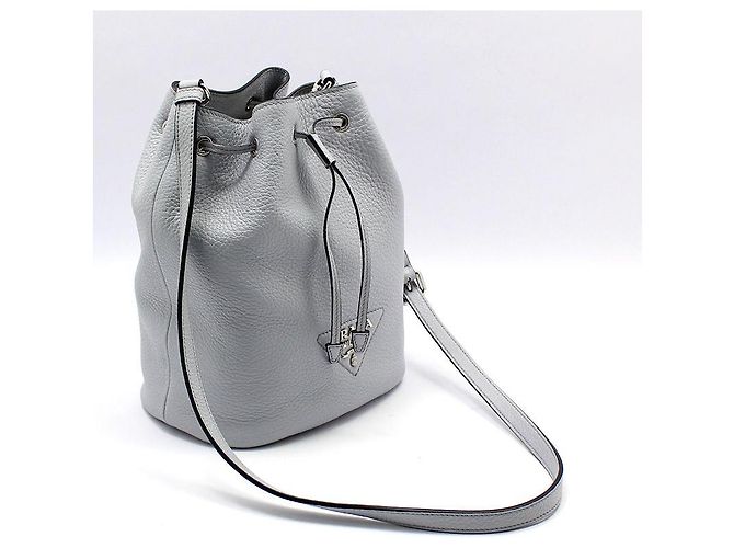 Prada Borsa a tracolla bucket in pelle blu fiordilente e grigio - vista 3