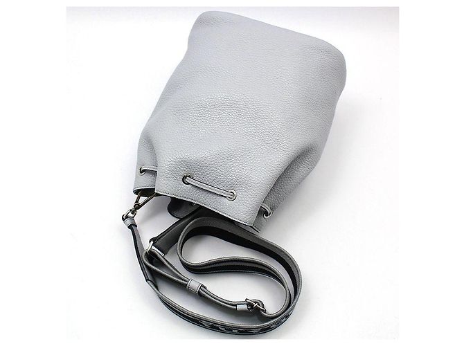 Prada Borsa a tracolla bucket in pelle blu fiordilente e grigio - vista 5