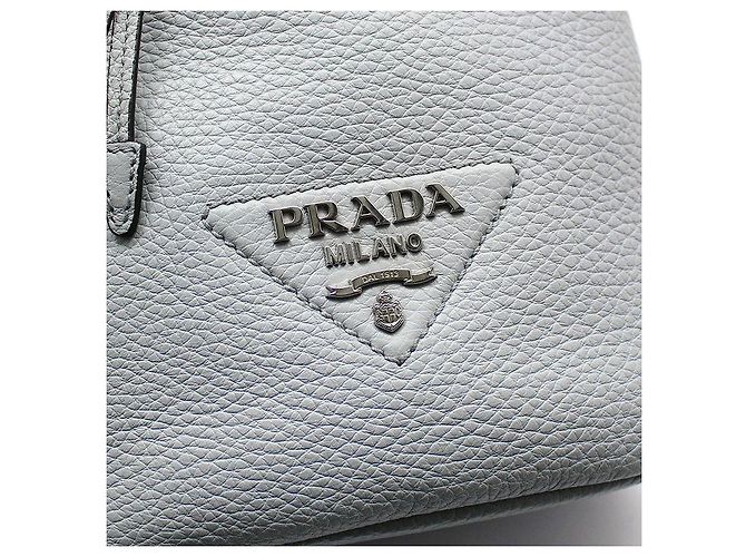 Prada Borsa a tracolla bucket in pelle blu fiordilente e grigio - vista 7