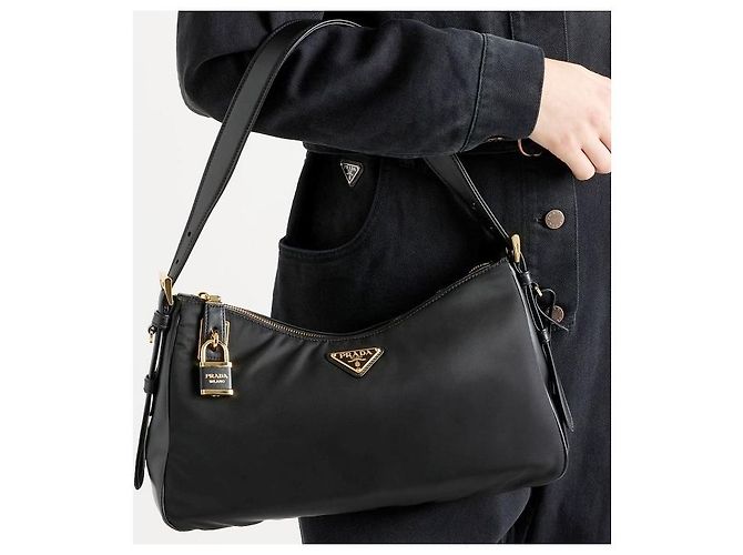 Prada Borsa a tracolla Emme Large in Re-Nylon e pelle ODO Nero - vista 12