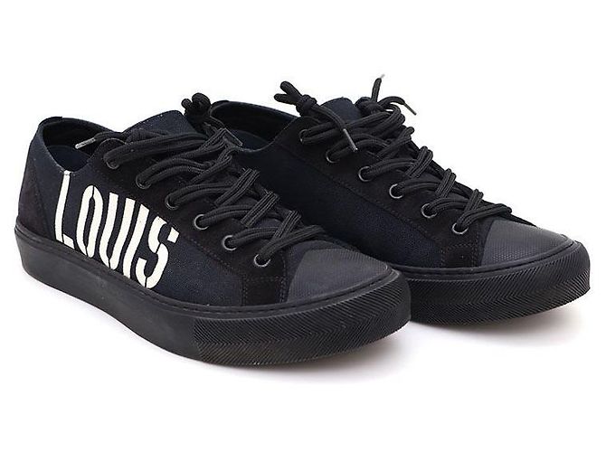 Louis Vuitton Sneakers da uomo in scamosciato nero e tela navy Tattoo - vista 3