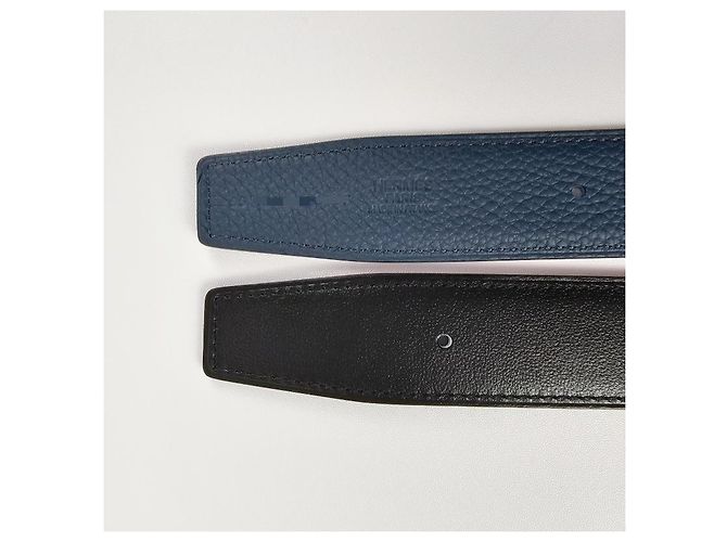 Hermès Reversible Men's Leather Belt with Buckle Silver Noir Bleu Silvery - view 12