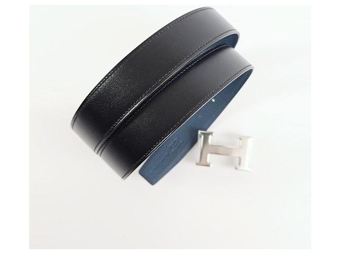 Hermès Reversible Men's Leather Belt with Buckle Silver Noir Bleu Silvery - view 8