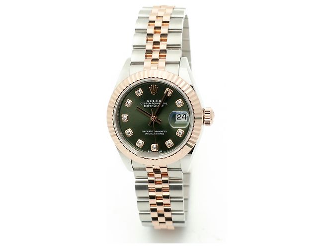 Rolex Relógio Original Datejust em Combinação de Ouro Rosa e Ouro, Verde Oliva e Diamantes para Mulher, Certificado e Caixa - vista 10