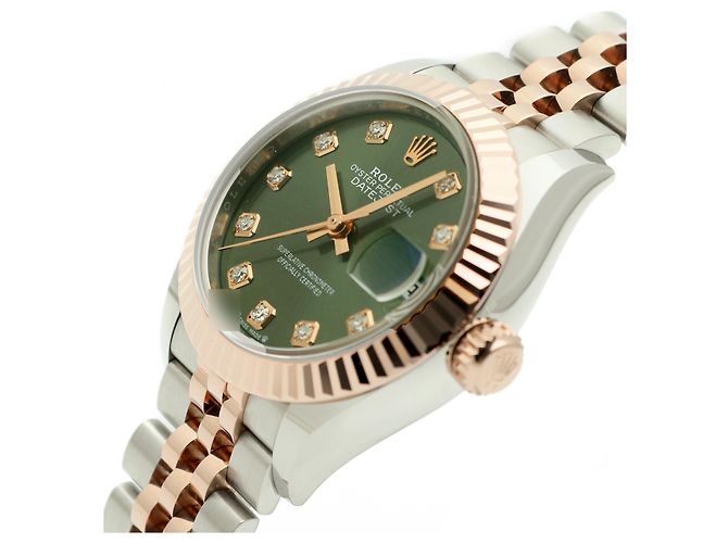 Rolex Relógio Original Datejust em Combinação de Ouro Rosa e Ouro, Verde Oliva e Diamantes para Mulher, Certificado e Caixa - vista 12