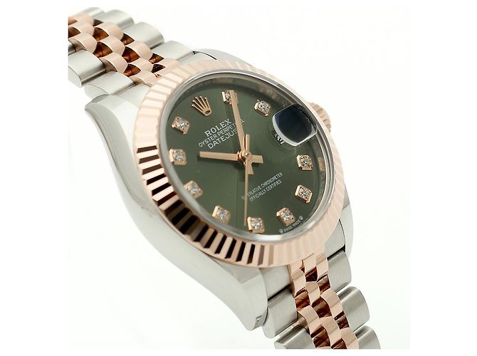 Rolex Relógio Original Datejust em Combinação de Ouro Rosa e Ouro, Verde Oliva e Diamantes para Mulher, Certificado e Caixa - vista 13