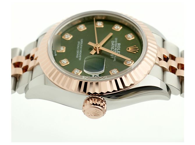 Rolex Relógio Original Datejust em Combinação de Ouro Rosa e Ouro, Verde Oliva e Diamantes para Mulher, Certificado e Caixa - vista 14