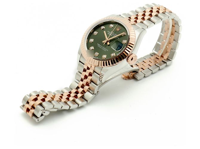 Rolex Relógio Original Datejust em Combinação de Ouro Rosa e Ouro, Verde Oliva e Diamantes para Mulher, Certificado e Caixa - vista 16