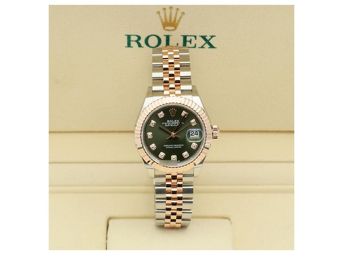 Rolex Relógio Original Datejust em Combinação de Ouro Rosa e Ouro, Verde Oliva e Diamantes para Mulher, Certificado e Caixa - vista 2