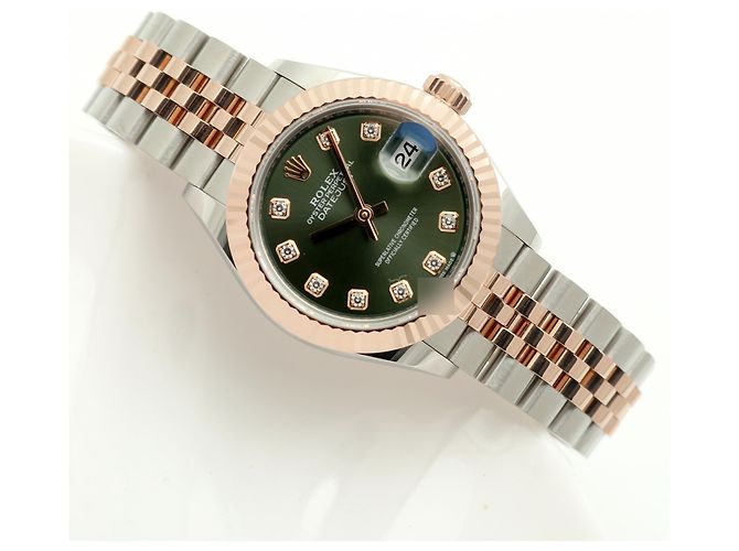 Rolex Relógio Original Datejust em Combinação de Ouro Rosa e Ouro, Verde Oliva e Diamantes para Mulher, Certificado e Caixa - vista 23