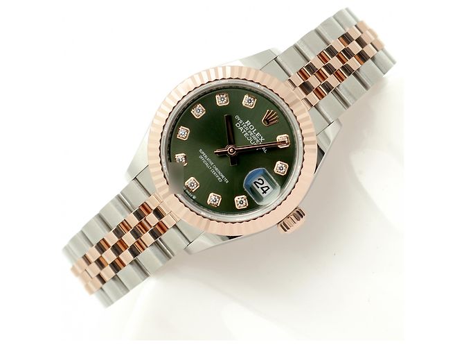 Rolex Relógio Original Datejust em Combinação de Ouro Rosa e Ouro, Verde Oliva e Diamantes para Mulher, Certificado e Caixa - vista 24