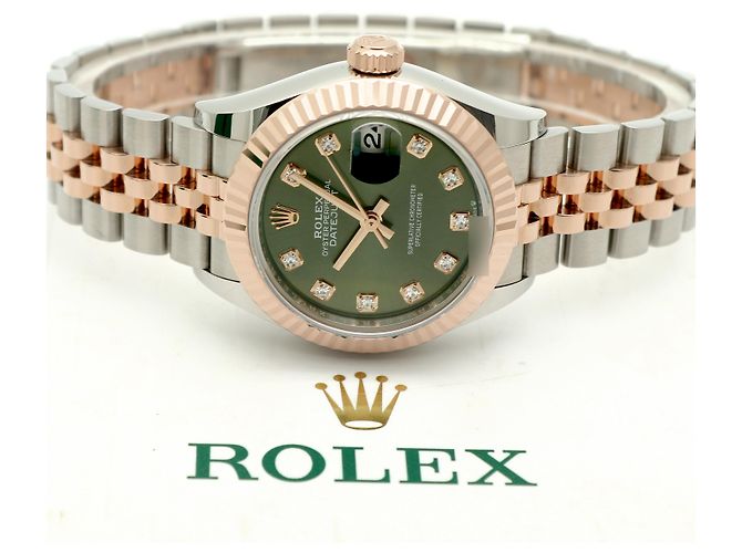 Rolex Relógio Original Datejust em Combinação de Ouro Rosa e Ouro, Verde Oliva e Diamantes para Mulher, Certificado e Caixa - vista 25