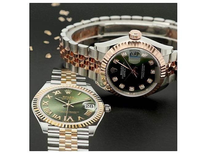 Rolex Relógio Original Datejust em Combinação de Ouro Rosa e Ouro, Verde Oliva e Diamantes para Mulher, Certificado e Caixa - vista 26