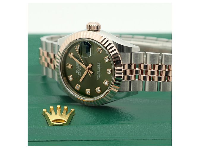 Rolex Relógio Original Datejust em Combinação de Ouro Rosa e Ouro, Verde Oliva e Diamantes para Mulher, Certificado e Caixa - vista 27
